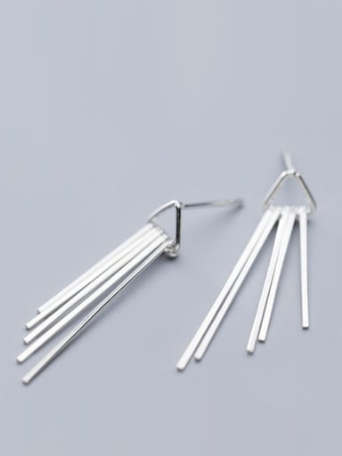 925 Sterling Silver With Silver Plated Simplistic Hollow Triangle Tassels Stud Earrings