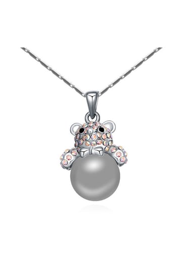 Fashion Tiny Crystals-covered Bear Imitation Pearl Alloy Necklace