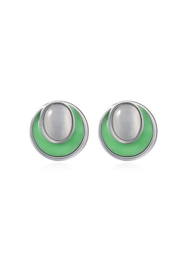 Green Round Shaped Opal Stone Stud Earrings