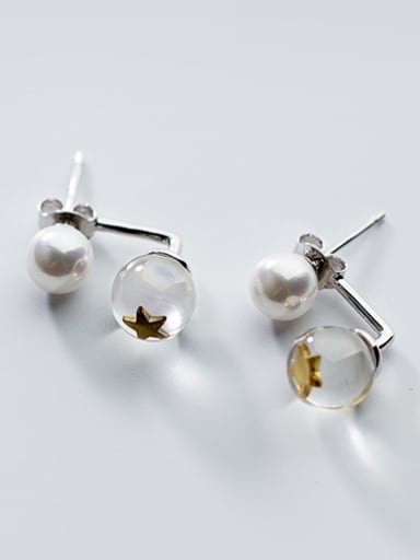 Elegant Star Shaped Artificial Pearl Silver Stud Earrings