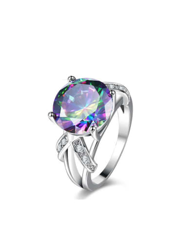Trendy Purple Round Shaped Glass Stone Ring