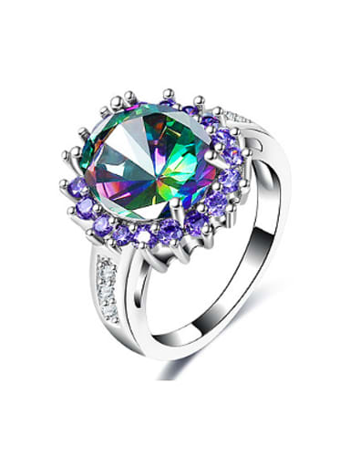 Exquisite Platinum Plated Colorful Glass Bead Ring