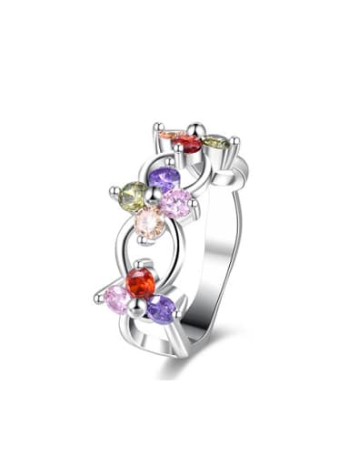 Trendy Colorful Flower Shaped Zircon Platinum Plated Ring