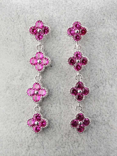 custom European and American Luxury And Trend Ruby Petals Long Paragraph drop earring