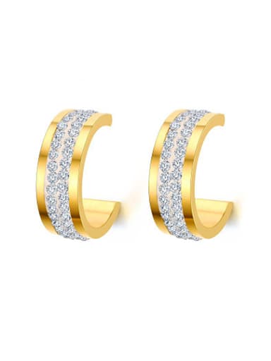 Exquisite Gold Plated Geometric Shaped Rhinestone Clip Earrings