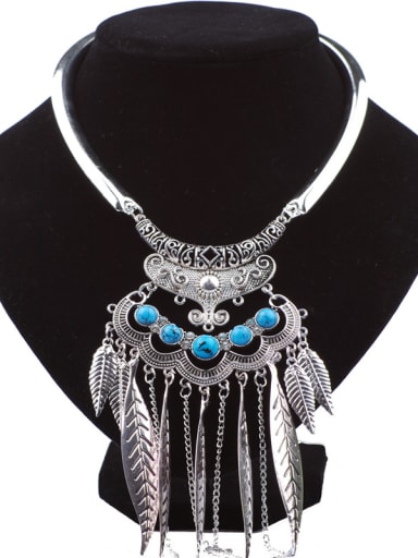 Retro style Leaves Tassels Little Stones Alloy Necklace
