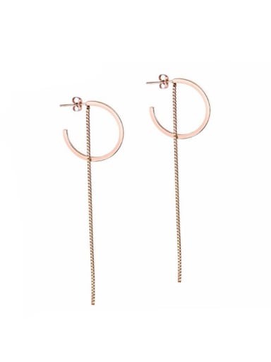 Stainless Steel With Rose Gold Plated Fashion open Round with tassels Drop Earrings