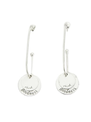 Vintage Sterling Silver With   Platinum Plated Simplistic Round Hook Earrings