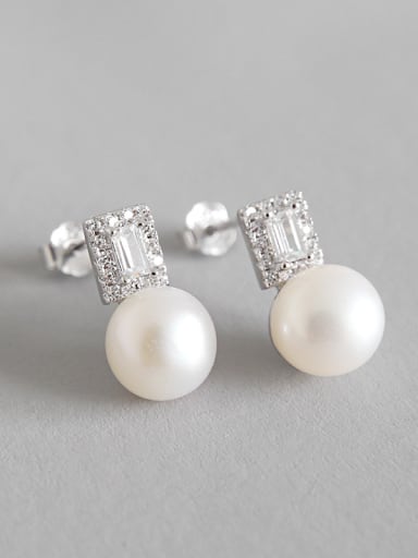 Sterling Silver temperament, wild Pearl Pearl Earrings