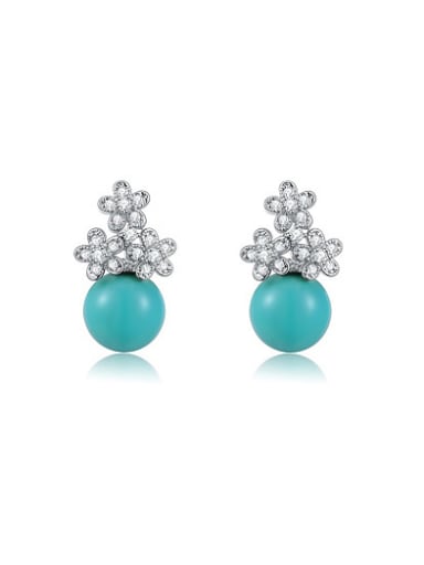 Exquisite Blue Bead Flower Shaped Stud Earrings