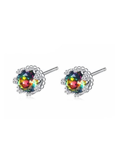 Multi-color Flower Shaped Stone Stud Earrings