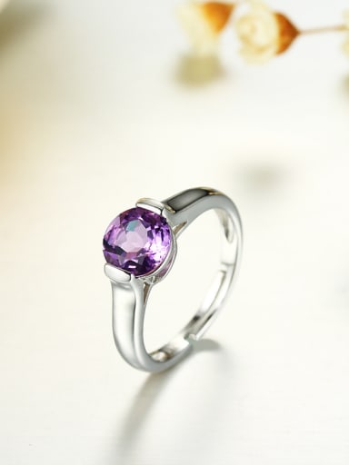 Platinum Plated Amethyst Gemstone Engagement Ring