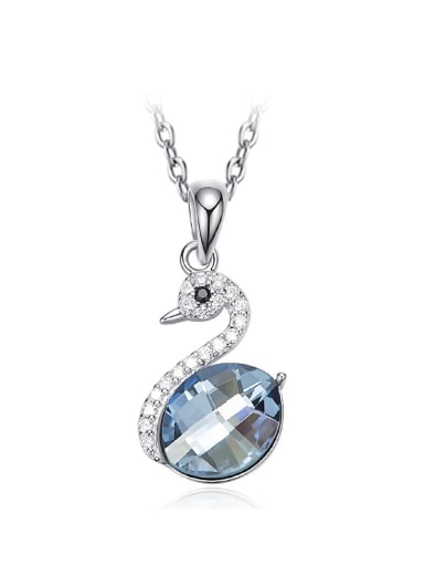 Fashion Oval austrian Crystal-accented Swan Pendant 925 Silver Necklace