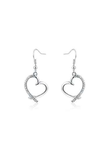 Platinum Plated Heart Shaped Crystal Drop Earrings