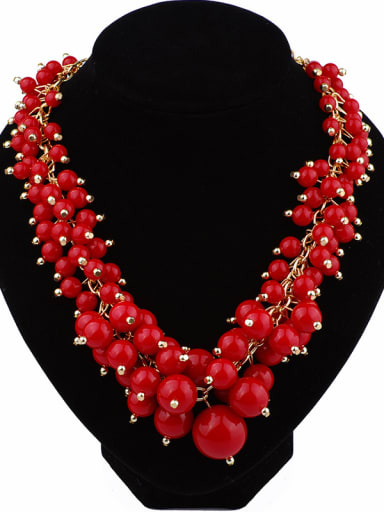 Exaggerated Red Resin Beads Gold Plated Alloy Necklace