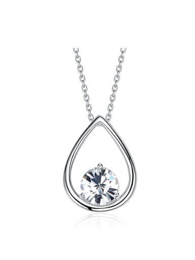 Simple Hollow Water Drop Cubic austrian Crystal 925 Silver Necklace