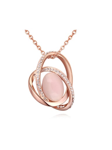 Fashion Oval Opal Stone Tiny Crystals Pendant Alloy Necklace