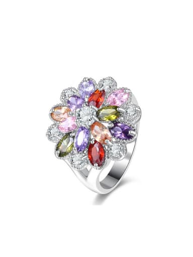Personality Colorful Zircon Flower Shaped Ring