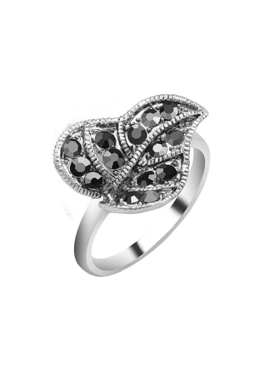 Personalized Leaf Grey Crystals Alloy Ring