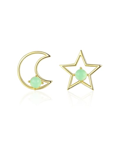 925 Sterling Silver With multicolor Opal Cute Stars moon asymmetry Stud Earrings