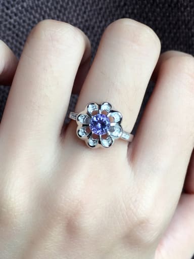 Platinum Plated Flowery Gemstone Ring