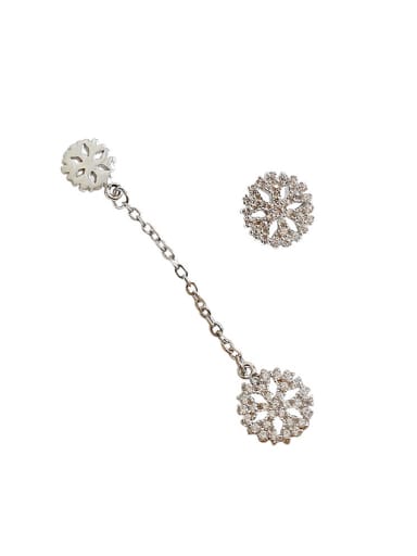 Fashion Asymmetrical Snowflake Cubic Zirconias Silver Stud Earrings