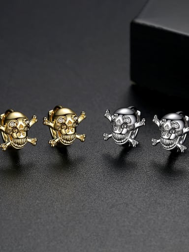 Copper With White Gold Plated Punk Skull Stud Earrings