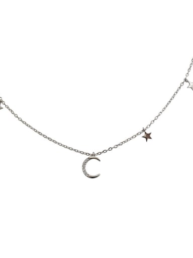 Fashion Moon Star Tiny Cubic Zirconias Silver Necklace