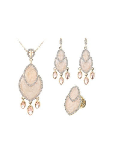 custom Fashion Shell Pink Crystals White Rhinestones Alloy Three Pieces Jewelry Set
