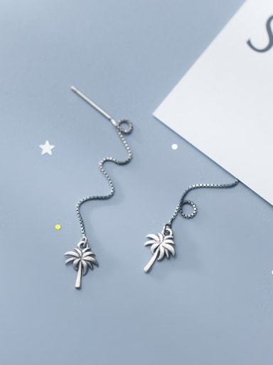 925 Sterling Silver With Antique Silver Plated Fashion Coconut Tree Threader Earrings