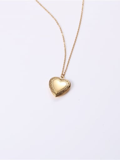 Titanium With Gold Plated Simplistic  Smooth  Heart Locket Necklace