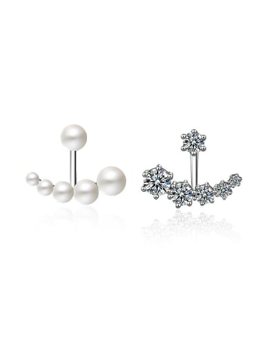 Asymmetrical Fashion Imitation Pearls Cubic Zirconias Stud Earrings