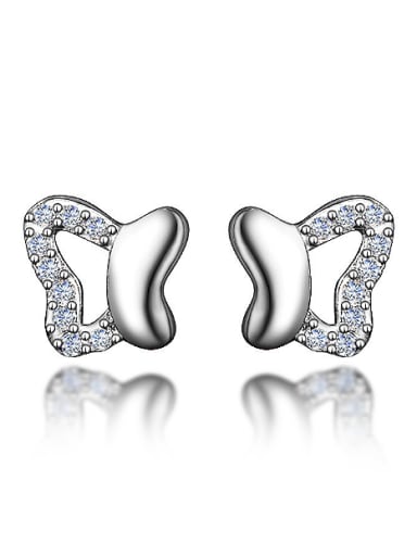 Tiny 925 Sterling Silver Butterfly Shiny Zirconias Stud Earrings