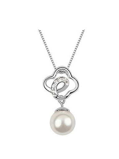 Fashion Imitation Pearl-accented Flowery Pendant Alloy Necklace