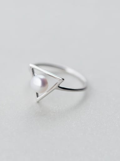 All-match Trianle Shaped Artificial Pearl S925 Silver Ring