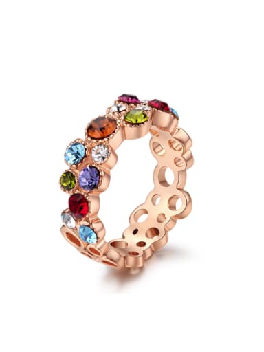 Round Hollow Colorful Crystals Fashion Copper Ring