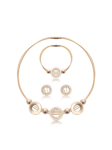 Alloy Imitation-gold Plated Fashion Rhinestones Hollow Round shape Four Pieces Jewelry Set