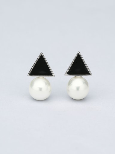 Simple Little Black Triangle Shell Pearl 925 Silver Stud Earrings