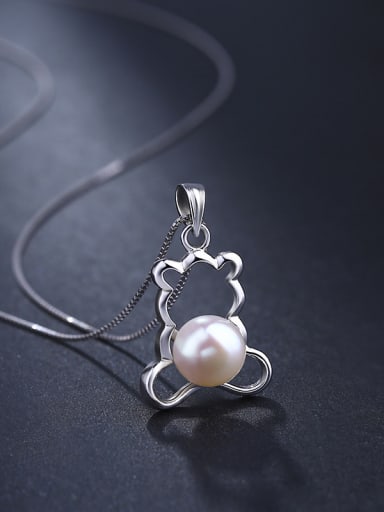 Personalized Hollow Bear Freshwater Pearl 925 Silver Pendant