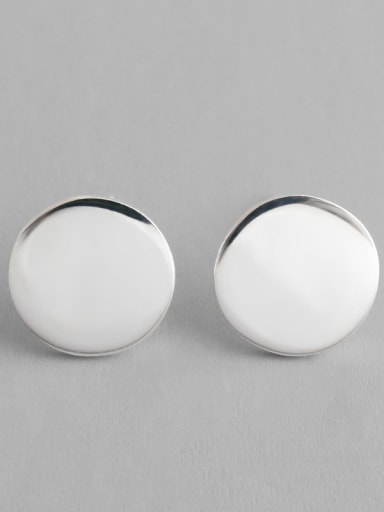925 Sterling Silver With Silver Plated Simplistic Round Light mirror Stud Earrings