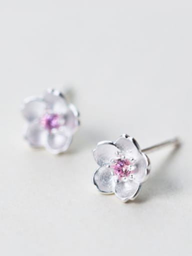 S925 Silver Sweet Sakura Flower Pink Zircon stud Earring