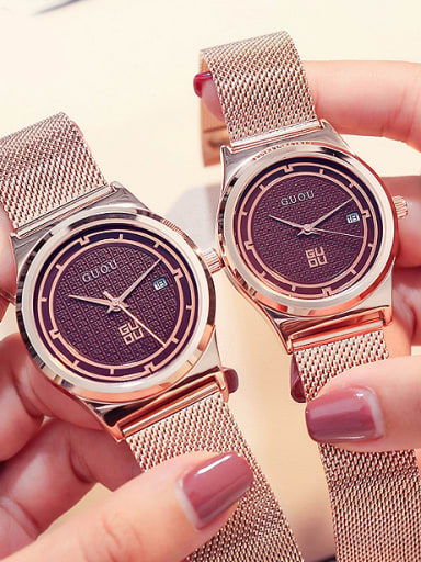 GUOU Brand Luxury Rose Gold Plated Lovers Watch