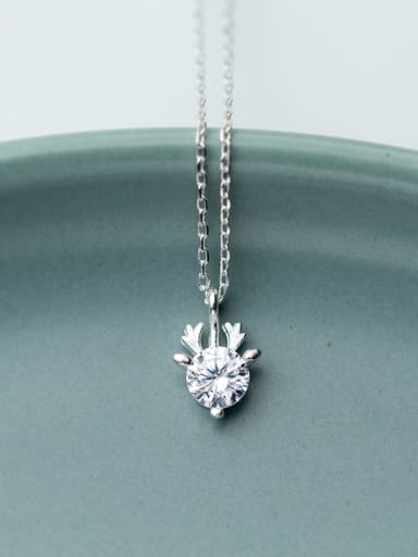 All-match Antlers Shaped Rhinestone S925 Silver Necklace