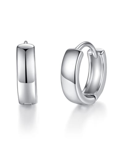 925 Sterling Silver With Glossy  Simplistic Round Stud Earrings