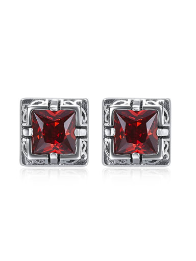 Retro style Red Zircon Square 925 Silver Stud Earrings
