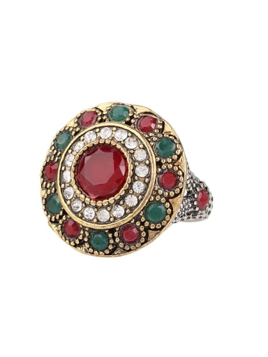 Retro style Resin stones White Crystals Round Alloy Ring