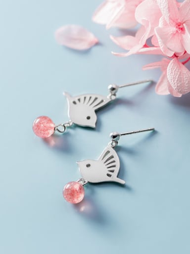 925 Sterling Silver With Platinum Plated Cute Little Bird  Drop Earrings