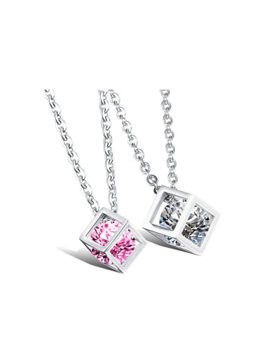 Fashion Hollow Cube Zircon Titanium Lovers Necklace
