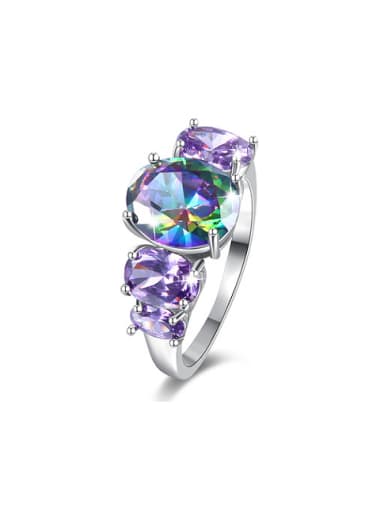 Fashion Purple Glass Stone Platinum Plated Ring