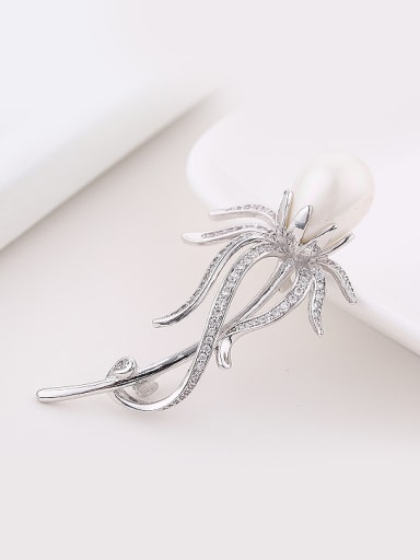 Fashion White Imitation Pearl Cubic Zirconias Copper Brooch